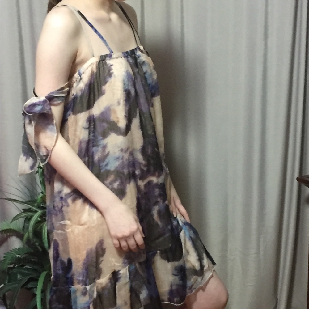 New chiffon watercolor off the shoulder dress
